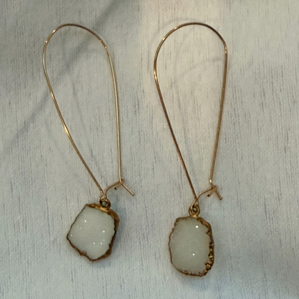 Elegant White Druzy Drop Earrings with Gold Accents